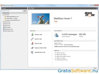 MailStore Home email backup software screenshot