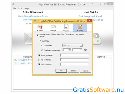 Free Office 365 Outlook Backup screenshot