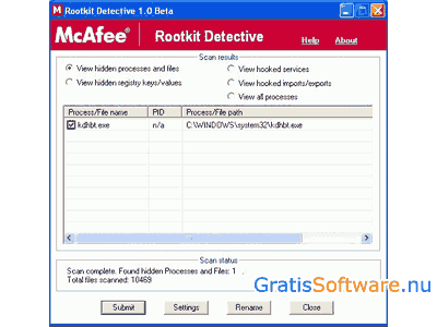 McAfee Rootkit Detective screenshot