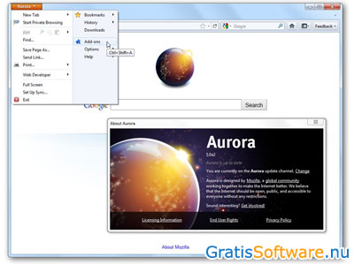 Mozilla Firefox Aurora screenshot