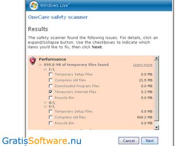 Windows Live OneCare Scanner screenshot
